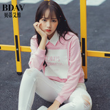 2016秋季新款女装韩版上衣长袖套头字母印花短款卫衣粉色学院风潮