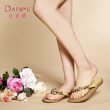 Daphne/达芙妮夏季新款编织平底人字拖 罗马风水钻夹趾沙滩女凉鞋