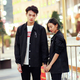 日韩新款春季情侣卡通涂鸦印花收袖黑白衬衫外套 情侣夹克