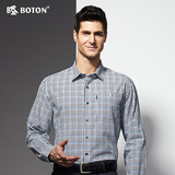波顿BOTON男格子长袖衬衣 男士蓝色夏季休闲商务衫衣MS220114
