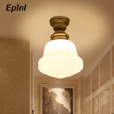 epinl 美式全铜小吸顶灯纯铜阳台厨卫走道玄关白玉玻璃灯罩灯具