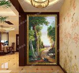 发财油画欧式风景抽象手绘定制挂画走廊玄关客厅装饰画竖版h010