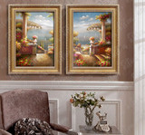 纯手绘油画 地中海风景有框画欧式客厅玄关酒店餐厅配画经典组合