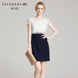 【新品】ELLASSAY歌力思2016夏季女装镂空拼接时尚短袖连衣裙短裙