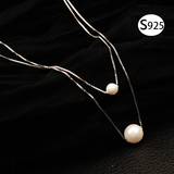 奥诗雅 925银个性精致创意大小珍珠首饰双层锁骨链配饰饰品项链