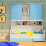 儿童床带衣柜床1.2/1.5米男孩女孩单人储物组合床多功能定制家具
