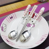 hellokitty不锈钢西餐刀叉勺筷三件套学生可爱餐具陶瓷柄筷子批发