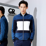 GRSAGA/GR 春装新款夹克男时尚韩版几何图案外套薄英伦修身蓝色