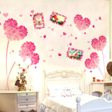 粉色爱心花球墙贴纸卧室浪漫温馨婚房装饰布置 花卉可移除墙贴画