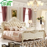 法式床奢华欧式双人大床高箱储物床真皮床荷花白卧室雕花橡木家具