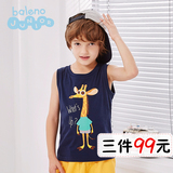 Baleno班尼路童装 新款纯棉夏季短袖 休闲男童圆领卡通T恤 中蓝潮