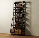 法式复古铁艺创意书架 古典陈列架带梯置物架展示架实木书柜loft
