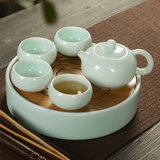 车载旅行包茶具套装 便携式户外陶瓷茶具整套 竹制陶瓷茶盘功夫茶