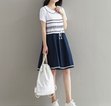 夏季棉麻甜美裙子小清新日系森女系中学生衬衫少女衬衣短袖连衣裙