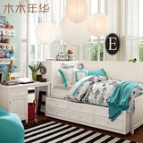 白色美式懒人沙发床 多功能创意带储物拖床全实木沙发床书桌组合