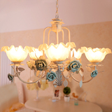 吊灯地中海田园风格玻璃罩白色铁艺花草蓝色花朵客厅餐厅卧室灯具