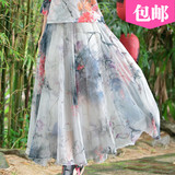 中国风春装汉服古装半身裙 原创印花 夏季天丝雪纺8米大摆长裙女