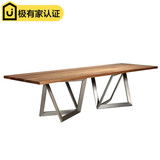 简约现代长方形餐厅桌时尚铁艺创意实木办公桌会议桌艺术美式复古