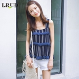 LRUD2016夏季新款韩版民族风条纹流苏吊带背心女宽松显瘦休闲上衣