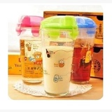 韩国洛可透明玻璃杯乐扣儿童刻度牛奶杯带盖水杯 花茶杯子果汁杯