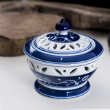 景德镇陶瓷器镂空小香炉 家居收纳摆件 手绘陶瓷蓝底青花香炉