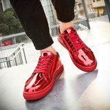 GD权志龙同款鞋男潮韩版漆皮亮面板鞋个性百搭红色男鞋皮鞋滑板鞋