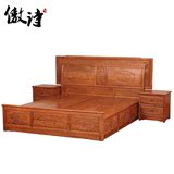 傲诗 中式纯实木双人床带床头柜 红木硬板床 花梨木古典家具LAS13