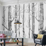 大型壁画北欧风格壁纸温馨客厅卧室电视背景墙纸壁画黑白简约树
