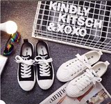 韩国代购夏季新款小白鞋帆布鞋女学生韩版黑白色系带布鞋平底板鞋