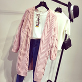 韩版宽松加厚针织衫女开衫2016秋装新款粉色毛衣外套中长款上衣潮