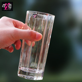 丽尊12只KTY5010透明水杯加厚牛奶杯果汁家用八角玻璃杯茶杯耐热