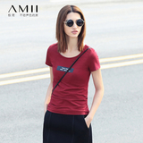 Amii短袖T恤女2016女装夏装新款潮印花修身圆领上衣服艾米体恤女