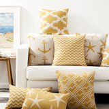 欧式古典黄色几何花纹美式复古北欧宜家棉麻抱枕办公室靠垫午睡枕