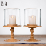 境泉 创意木质玻璃烛台 东南亚蜡烛托餐桌电子烛台 中式蜡台摆件