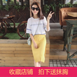A 夏装2016新款女装潮韩国学生圆领条纹宽松七分袖针织T恤女7202