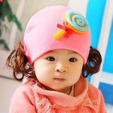 秋冬季毛线针织假发帽 女宝宝公主帽婴儿套头帽儿童帽子韩国韩版