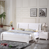 白色实木床 榆木床1.8米1.5米简约现代双人床储物高箱体大床婚床