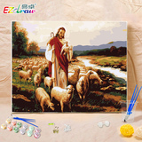 厚框新品diy数字油画包邮特价客厅风景情侣花卉油画40*50耶稣牧羊