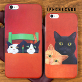 木木原创 iphone5se/6/6splus油画猫苹果6红色全包手机保护套软壳