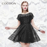 COCOON可可尼圆领格子印花蝙蝠袖收腰连衣裙两件套242F4020166