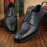 哥特鳄鱼皮皮鞋圆头固特异商务正装青年英伦时尚欧美真皮鞋男士鞋