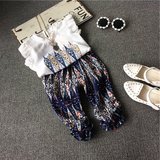 欧洲站款2016韩国童装女童舒适清凉无袖 雪纺裤子夏季新款2件套装