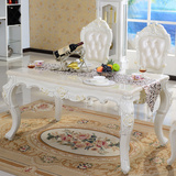 欧式餐桌椅组合天然大理石餐桌实木餐桌法式田园长方桌白色烤漆