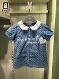 安奈儿女童翻领短袖衬衣专柜正品2016夏装新款纯棉衬衫AG621576
