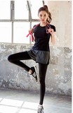 2016韩版运动裤女假两件健身裤弹力紧身裤瑜伽裤运动跑步长裤