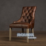 现货美式复古软包实木餐椅 法式做旧单人拉扣椅新古典书椅咖啡椅