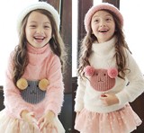 包邮韩国童装女童可爱熊高领加绒毛衣韩版儿童加厚毛绒T恤打底衫