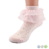 儿童花边袜子春秋季 女童袜子秋纯棉学生薄款纯色短袜 可爱公主袜