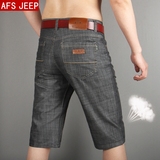 夏季中年男士休闲短裤AFS JEEP牛仔七分裤男薄款直筒宽松超薄中裤