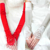 白色蕾丝新娘手套结婚露指红色婚纱手套长款婚礼服手套春夏季女